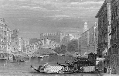 Rialtobron, Venedig, graverad av Edward Finden, c.1830